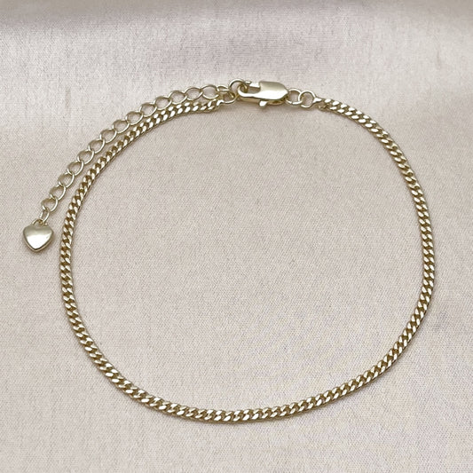 Oro Laminado Basic Anklet, Gold Filled Style Miami Cuban Design, Diamond Cutting Finish, Golden Finish