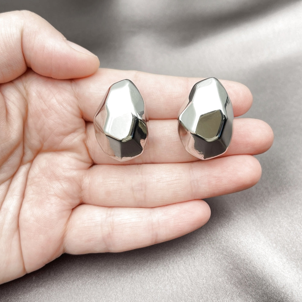Rhodium Gold Filled Stud Earring, Hollow Design, Polished, Rhodium Finish