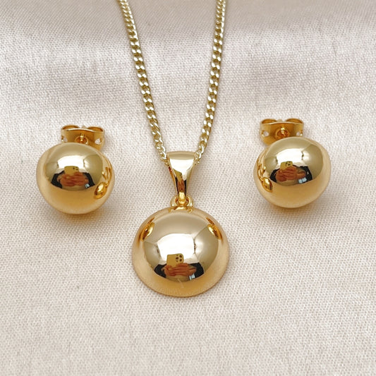 Oro Laminado Earring and Pendant Adult Set, Gold Filled Style Ball Design, Polished, Golden Finish