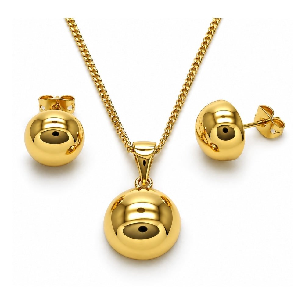 Oro Laminado Earring and Pendant Adult Set, Gold Filled Style Ball Design, Polished, Golden Finish