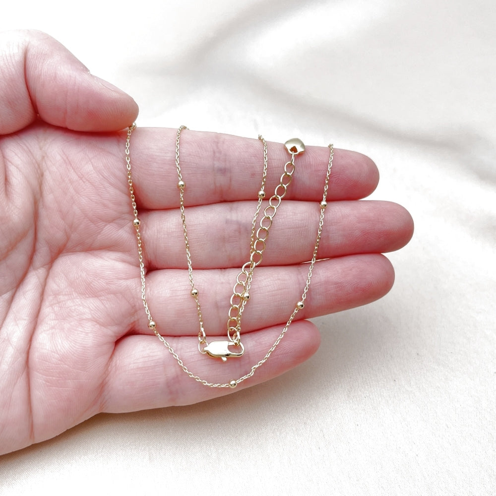 Oro Laminado Basic Necklace, Gold Filled Style Box and Ball Design, Polished, Golden Finish
