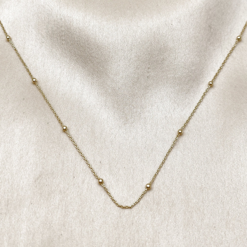 Oro Laminado Basic Necklace, Gold Filled Style Box and Ball Design, Polished, Golden Finish
