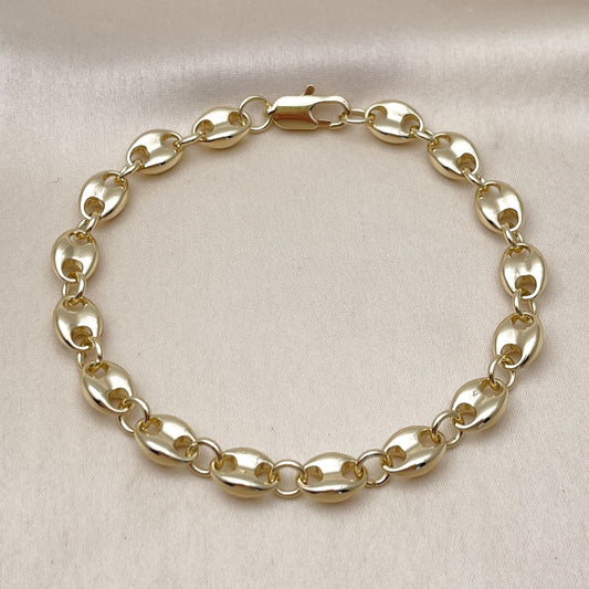 Oro Laminado Basic Anklet, Gold Filled Style Puff Mariner Design, Polished, Golden Finish