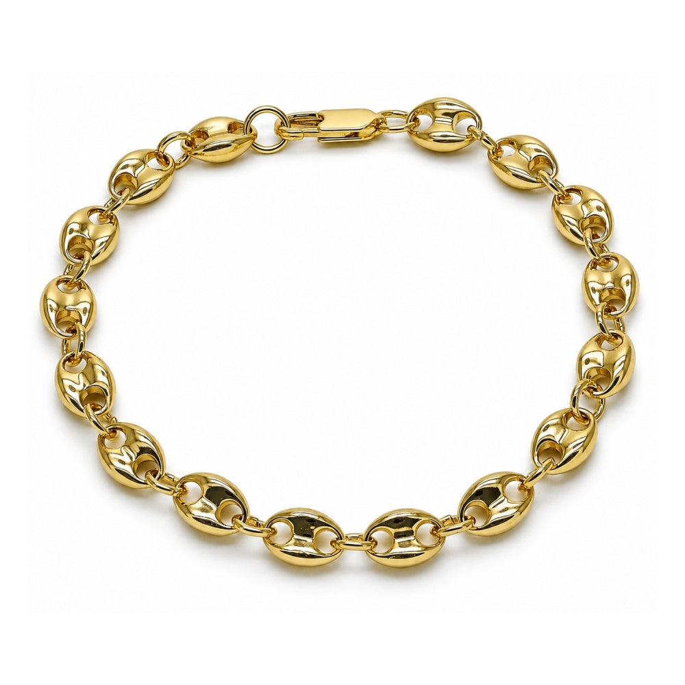Oro Laminado Basic Anklet, Gold Filled Style Puff Mariner Design, Polished, Golden Finish