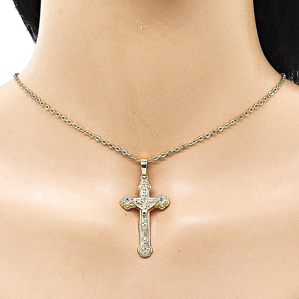 Oro Laminado Religious Pendant, Gold Filled Style Cross and Crucifix Design, Polished, Golden Finish