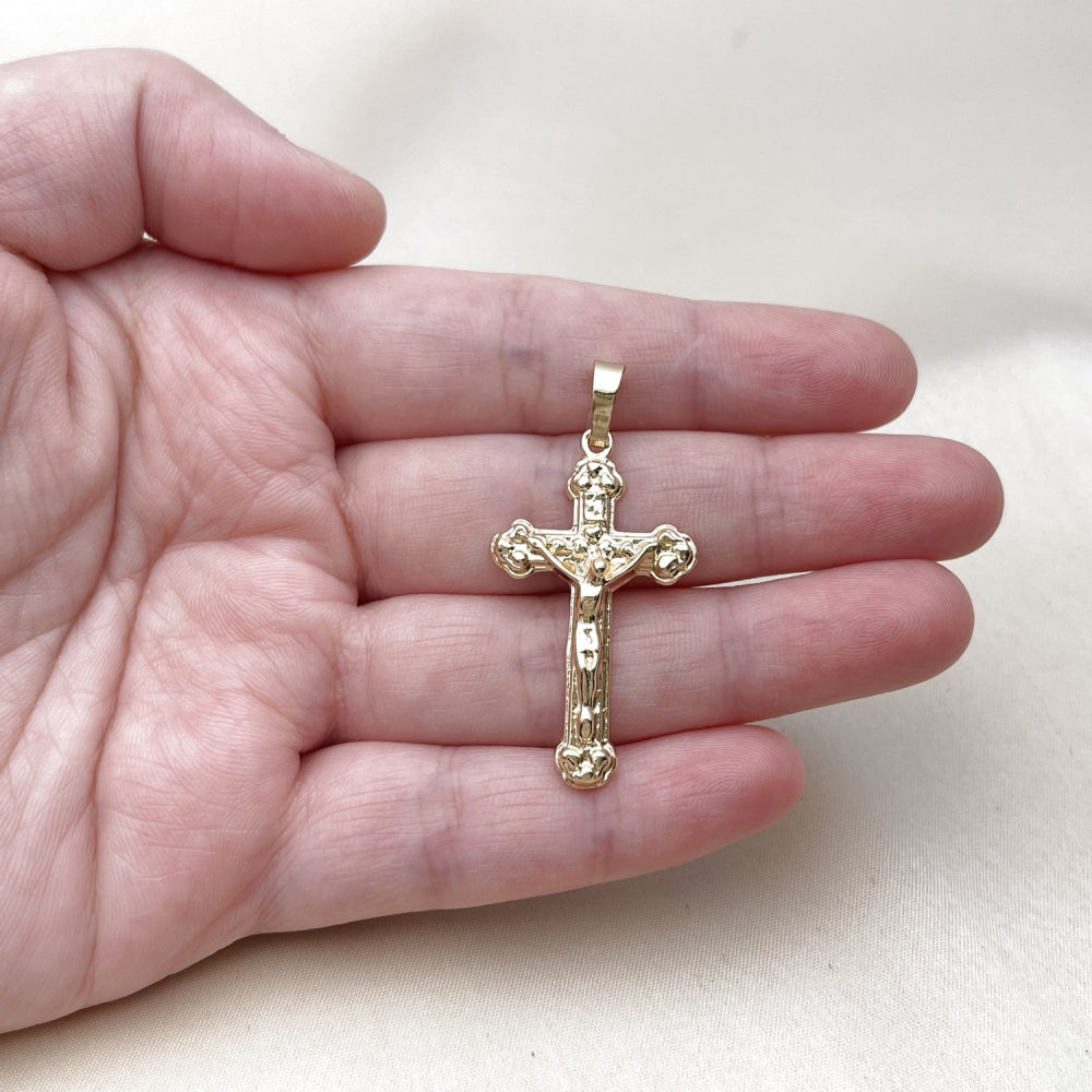 Oro Laminado Religious Pendant, Gold Filled Style Cross and Crucifix Design, Polished, Golden Finish
