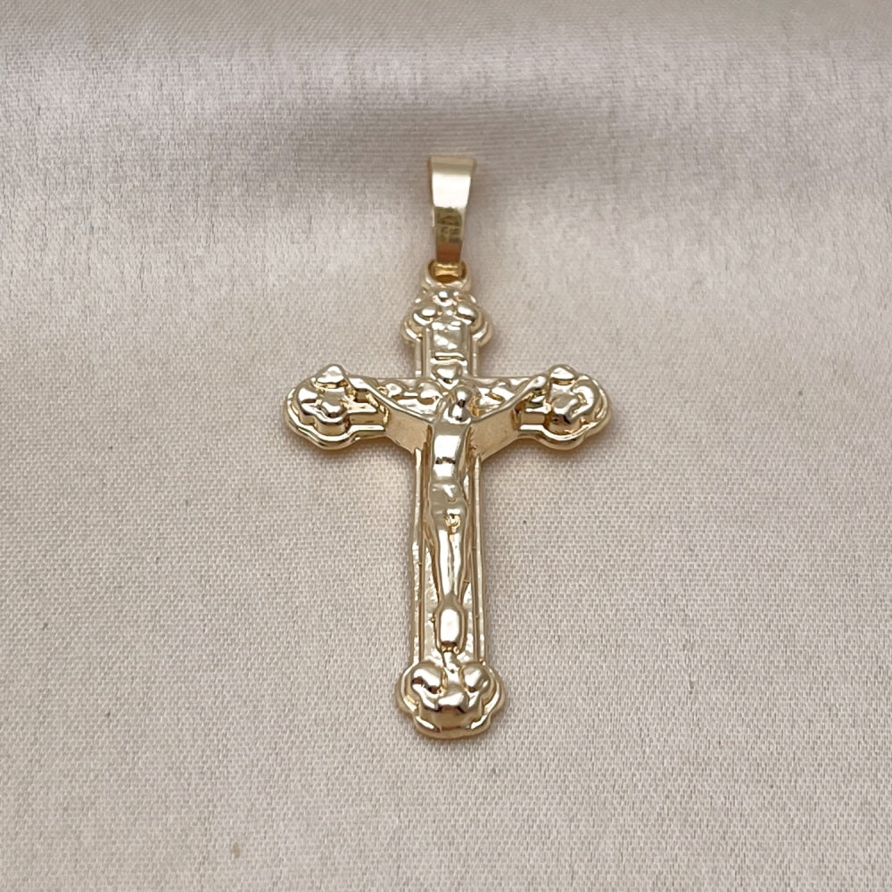 Oro Laminado Religious Pendant, Gold Filled Style Cross and Crucifix Design, Polished, Golden Finish