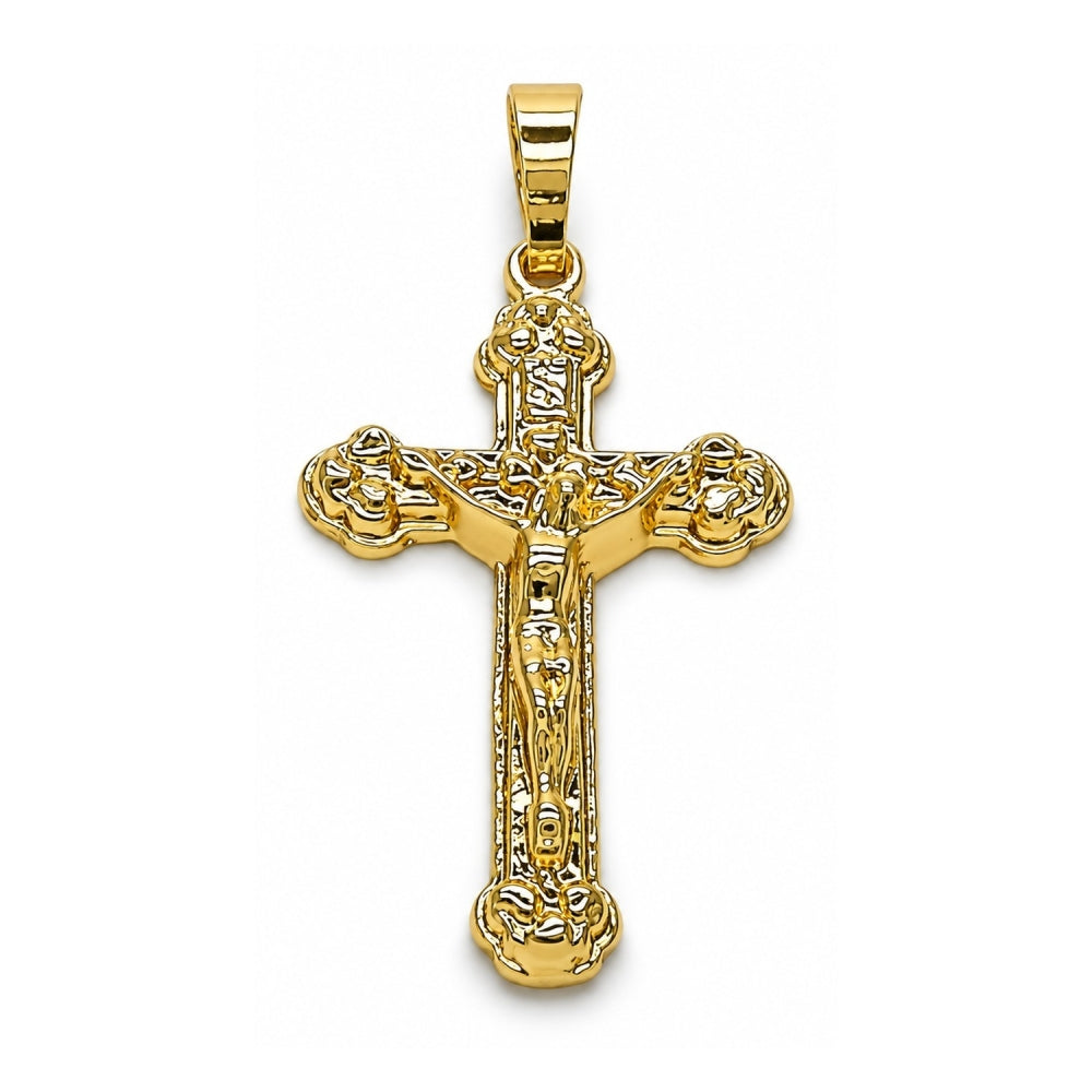 Oro Laminado Religious Pendant, Gold Filled Style Cross and Crucifix Design, Polished, Golden Finish