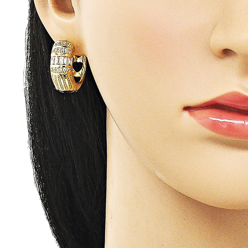 Oro Laminado Huggie Hoop, Gold Filled Style Baguette Design, with White Cubic Zirconia, Polished, Golden Finish