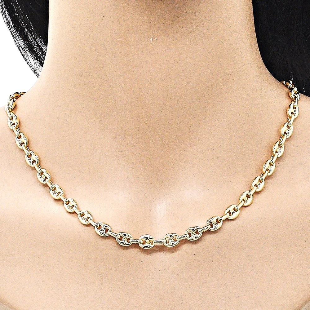 Oro Laminado Basic Necklace, Gold Filled Style Puff Mariner Design, Polished, Golden Finish