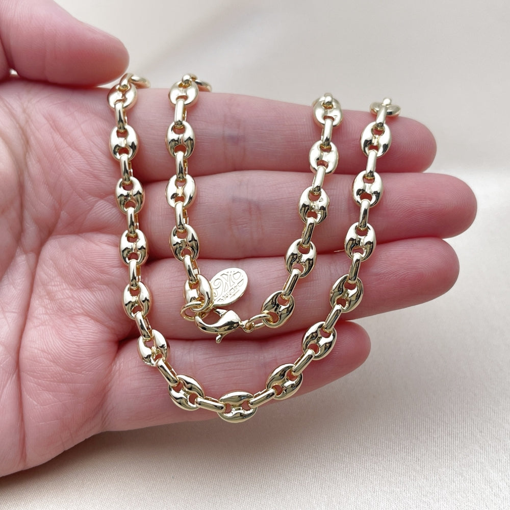 Oro Laminado Basic Necklace, Gold Filled Style Puff Mariner Design, Polished, Golden Finish