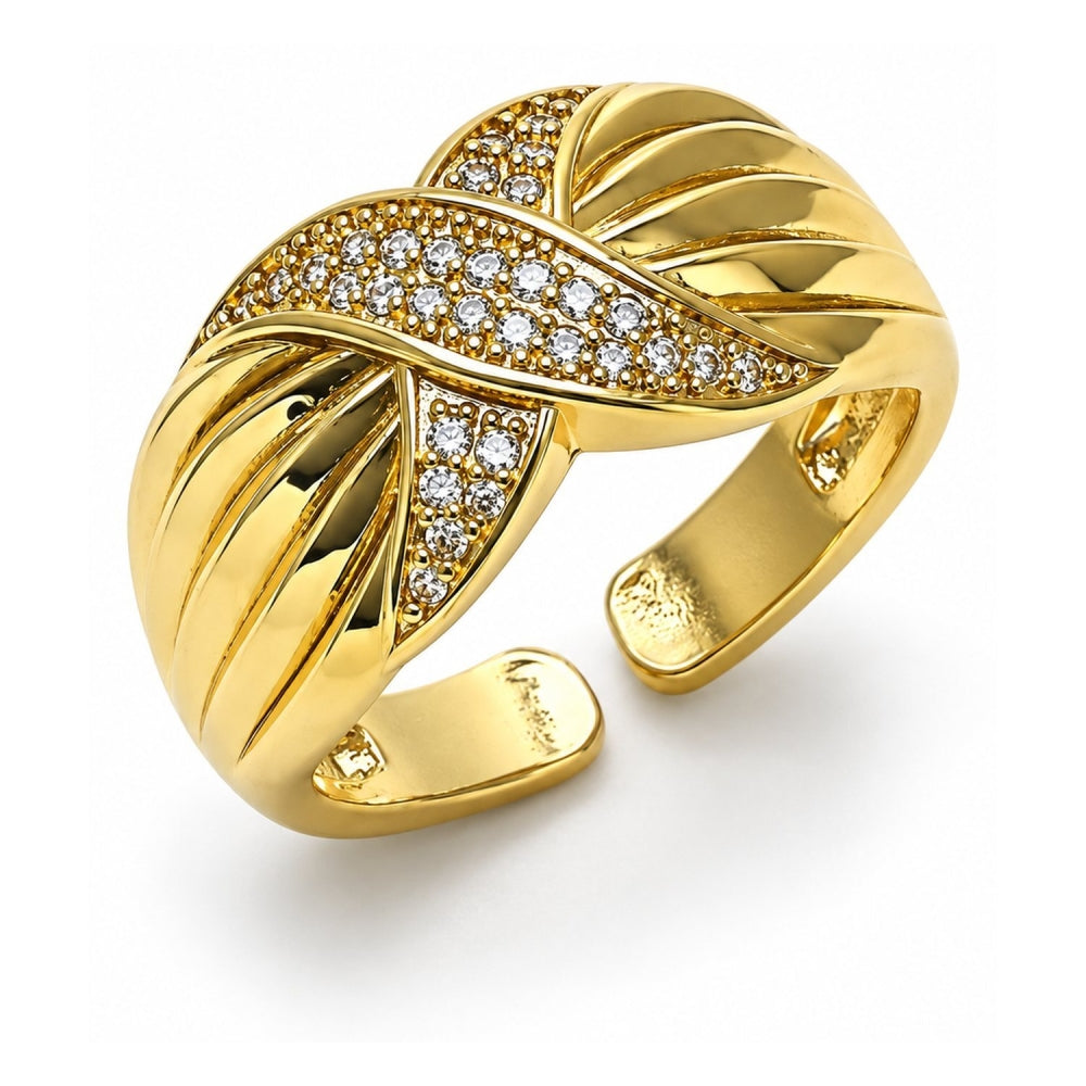 Oro Laminado Multi Stone Ring, Gold Filled Style with White Micro Pave, Polished, Golden Finish