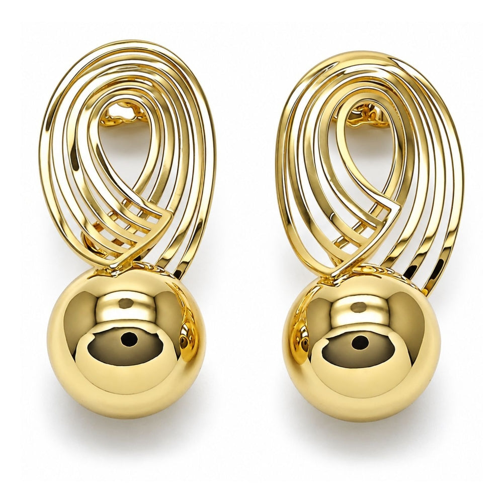 Oro Laminado Stud Earring, Gold Filled Style Ball Design, Polished, Golden Finish