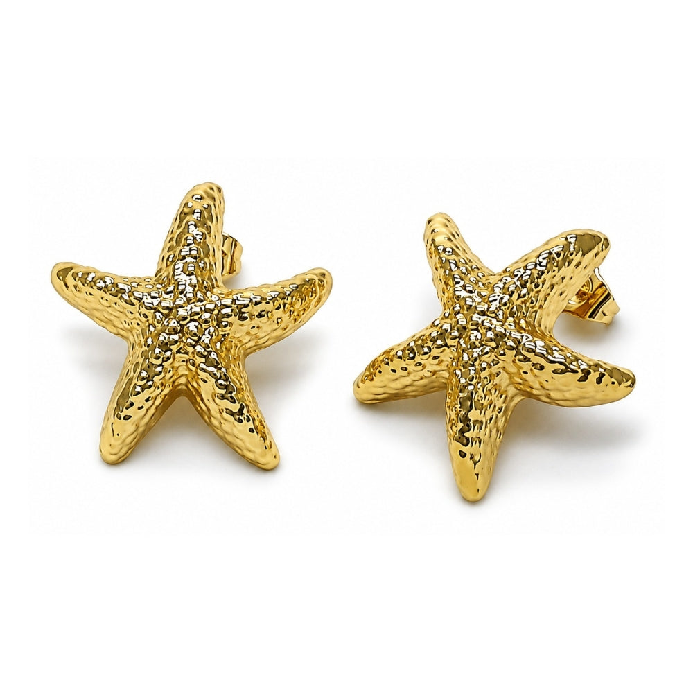 Oro Laminado Stud Earring, Gold Filled Style Star Design, Polished, Golden Finish