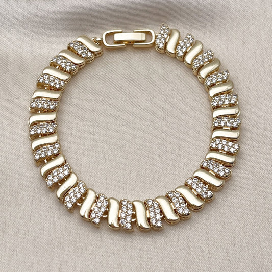 Oro Laminado Tennis Bracelet, Gold Filled Style with White Cubic Zirconia, Polished, Golden Finish