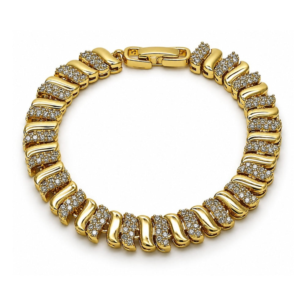 Oro Laminado Tennis Bracelet, Gold Filled Style with White Cubic Zirconia, Polished, Golden Finish