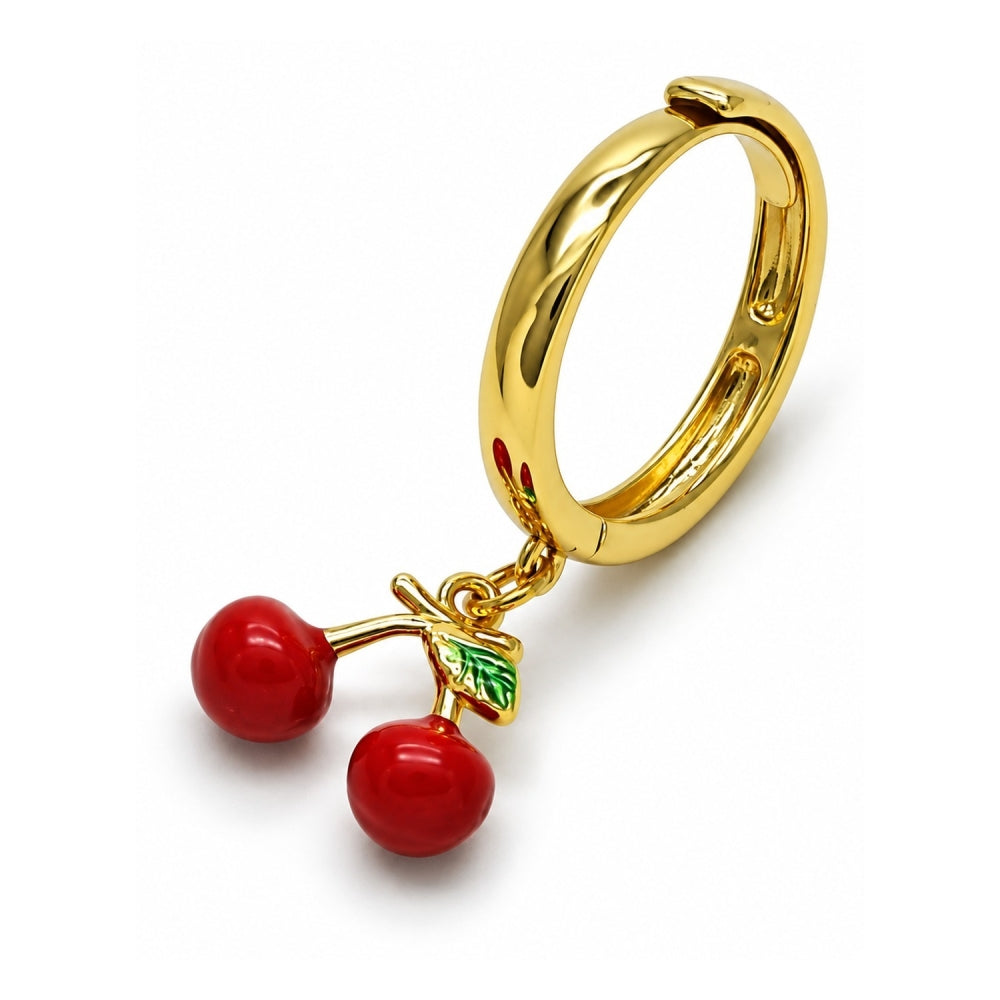 Oro Laminado Elegant Ring, Gold Filled Style Cherry Design, Red Enamel Finish, Golden Finish