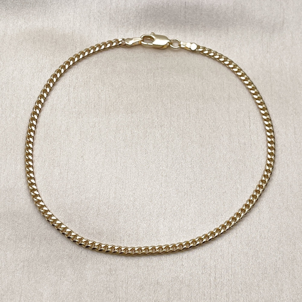 Oro Laminado Basic Anklet, Gold Filled Style Miami Cuban Design, Diamond Cutting Finish, Golden Finish