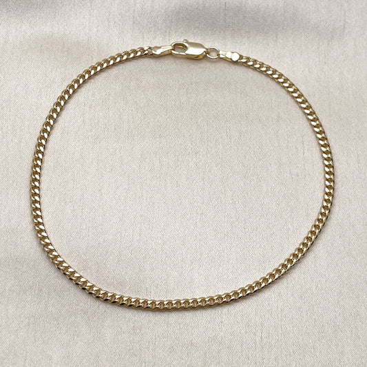 Oro Laminado Basic Anklet, Gold Filled Style Miami Cuban Design, Diamond Cutting Finish, Golden Finish