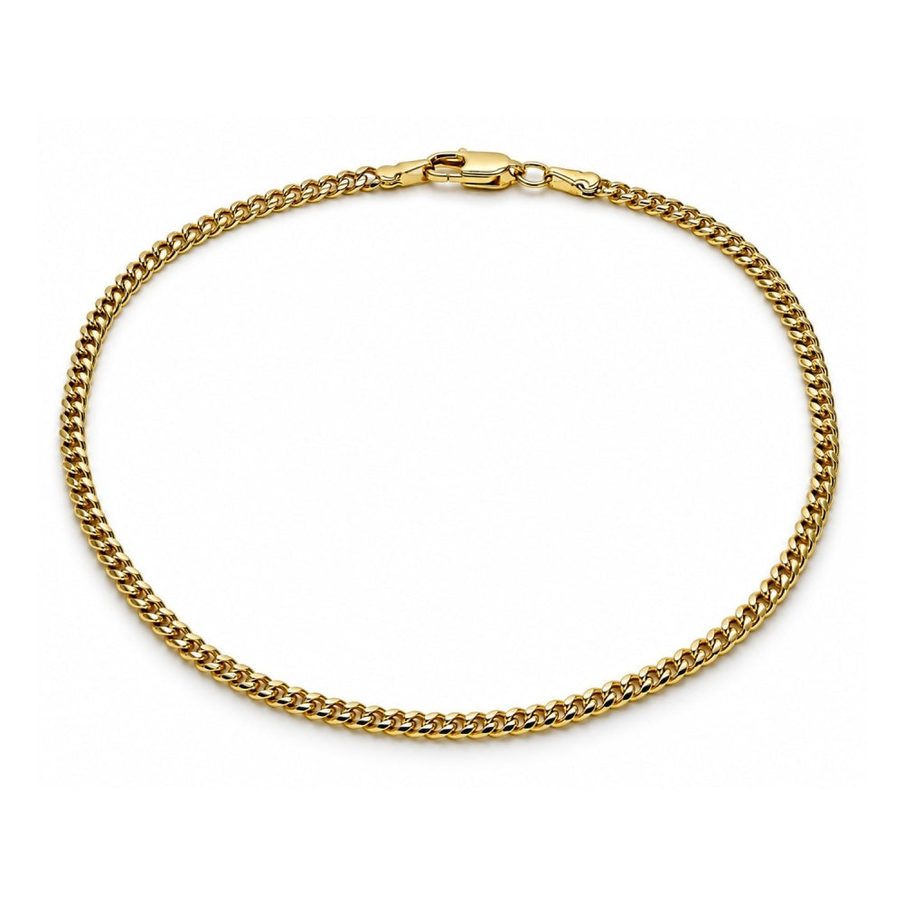 Oro Laminado Basic Anklet, Gold Filled Style Miami Cuban Design, Diamond Cutting Finish, Golden Finish
