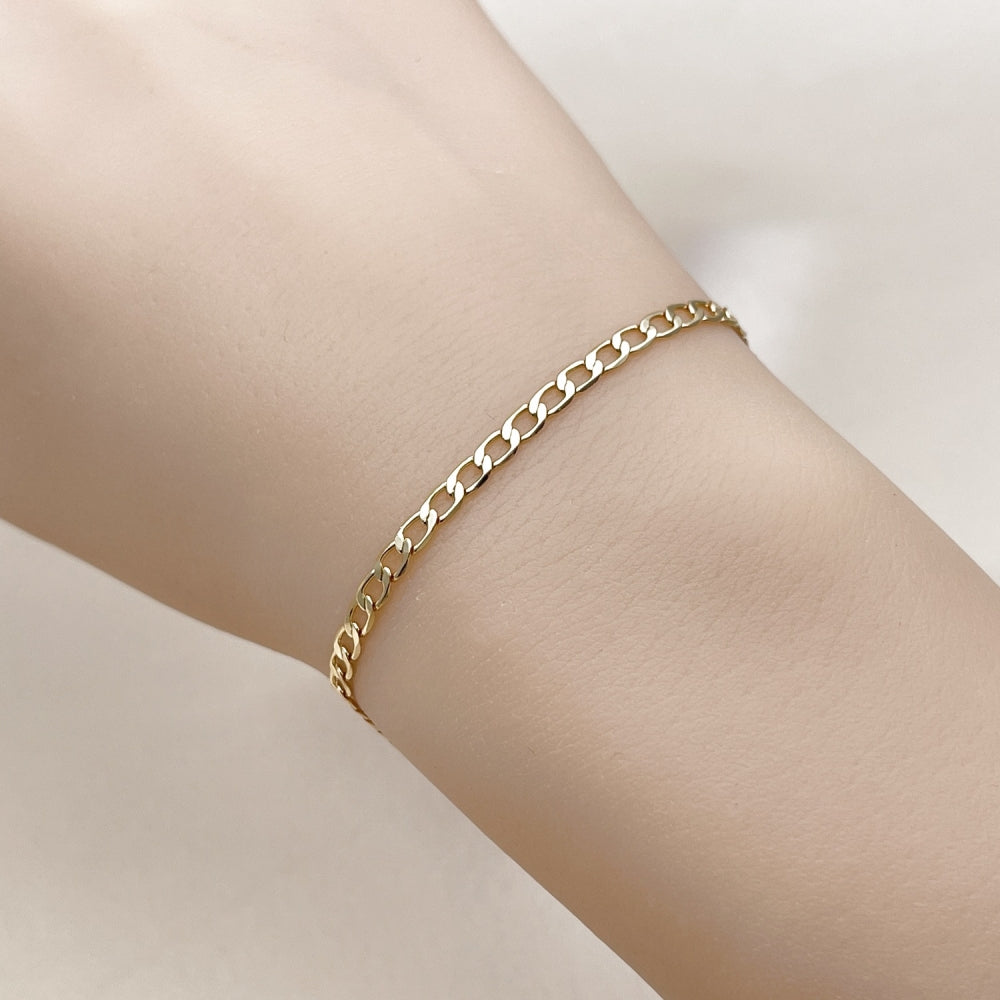 Oro Laminado Basic Bracelet, Gold Filled Style Curb Design, Diamond Cutting Finish, Golden Finish