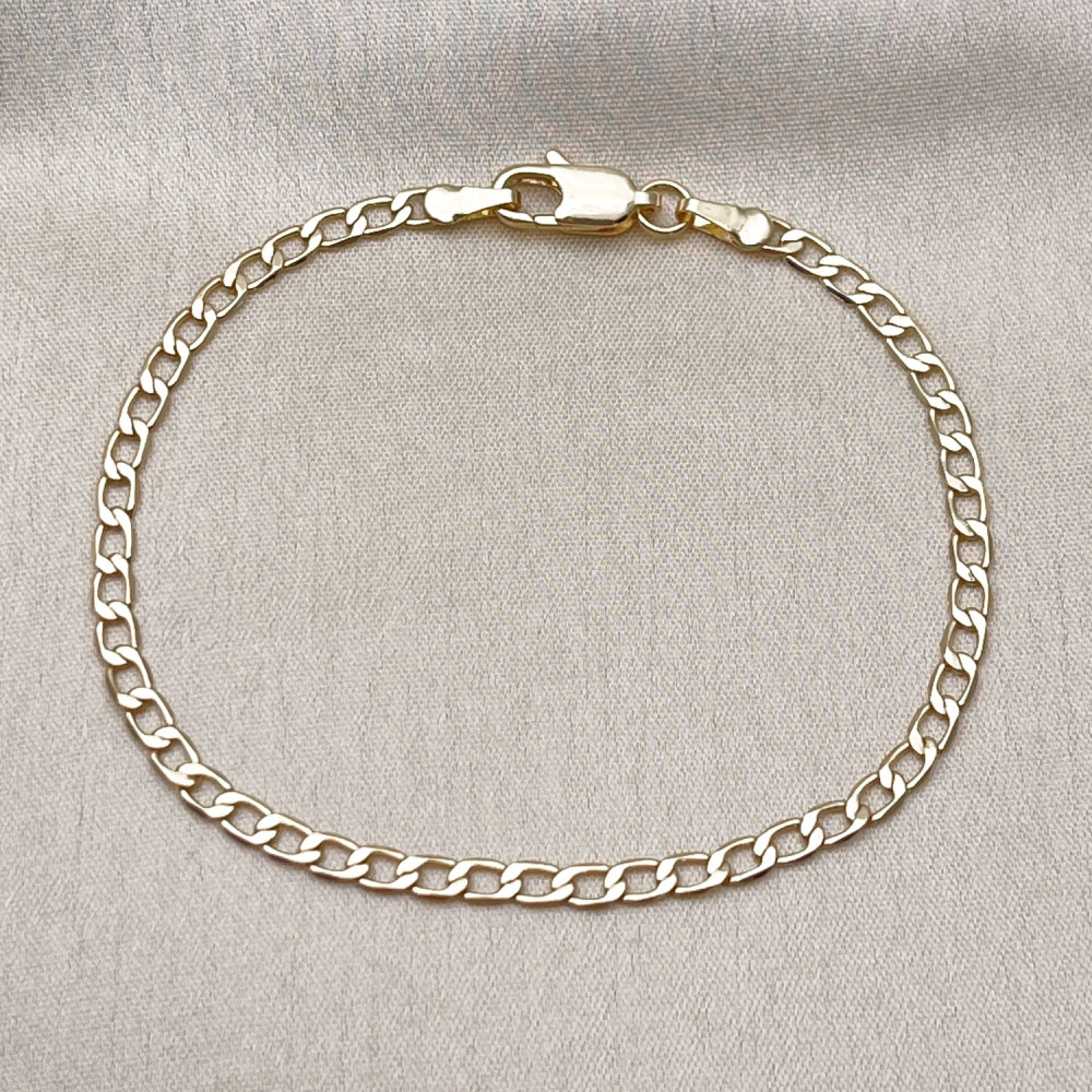 Oro Laminado Basic Bracelet, Gold Filled Style Curb Design, Diamond Cutting Finish, Golden Finish