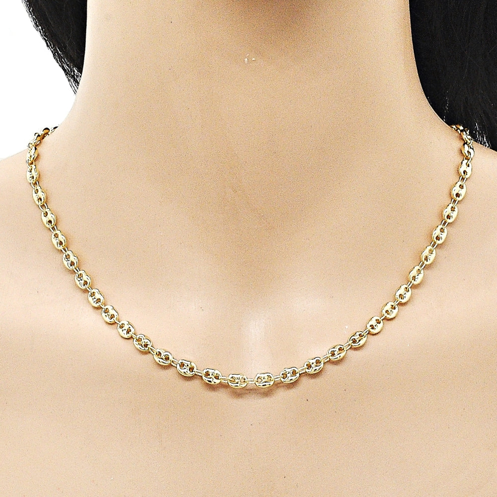 Oro Laminado Fancy Necklace, Gold Filled Style Puff Mariner Design, Polished, Golden Finish