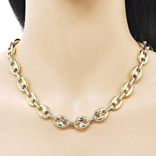 Oro Laminado Fancy Necklace, Gold Filled Style Puff Mariner Design, Polished, Golden Finish