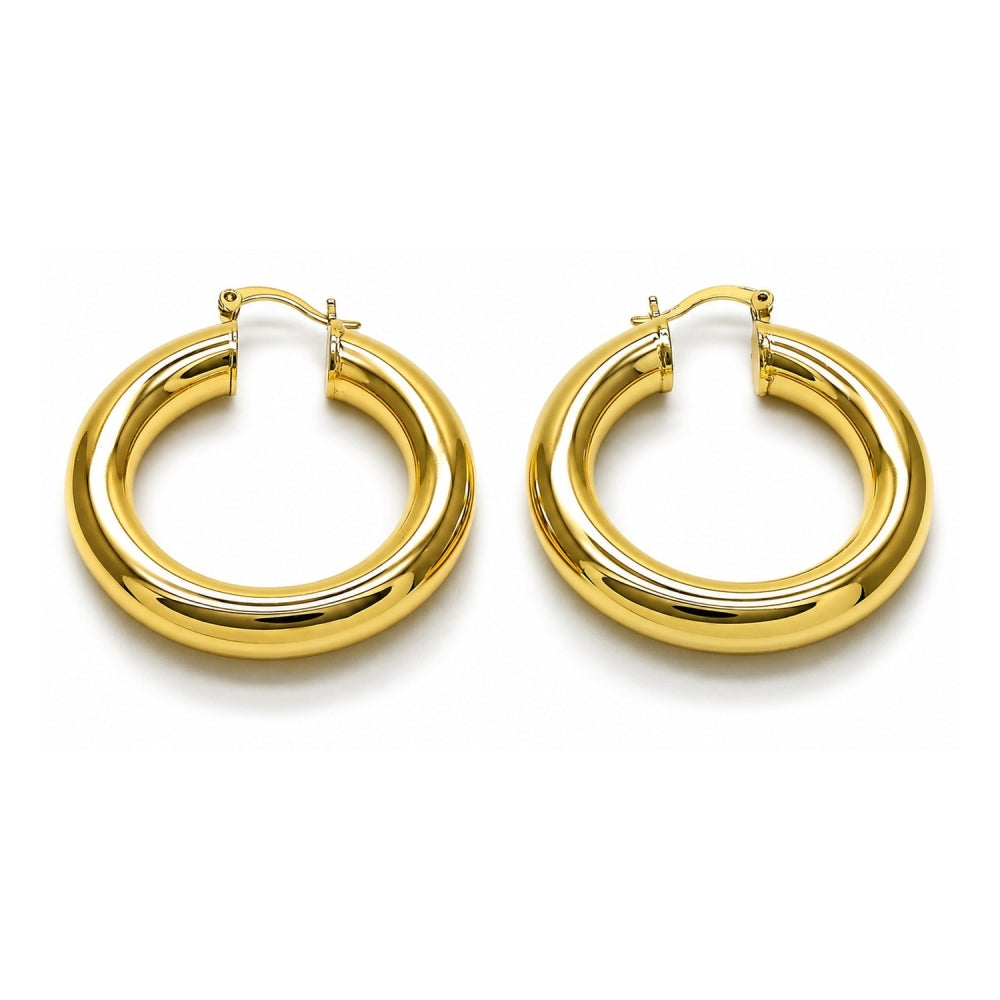 Oro Laminado Medium Hoop, Gold Filled Style Hollow Design, Polished, Golden Finish