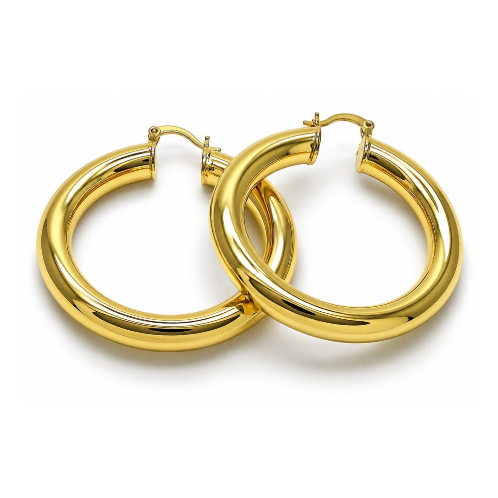 Oro Laminado Large Hoop, Gold Filled Style Hollow Design, Polished, Golden Finish