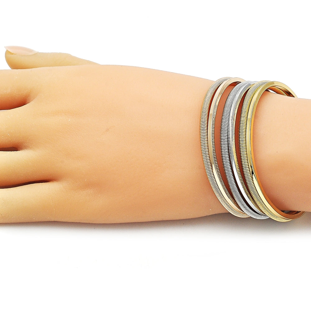 Oro Laminado Trio Bangle, Gold Filled Style Spiral Design, Polished, Tricolor