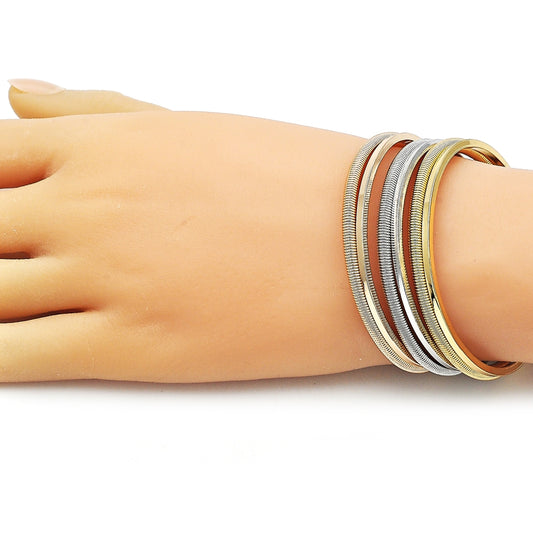 Oro Laminado Trio Bangle, Gold Filled Style Spiral Design, Polished, Tricolor