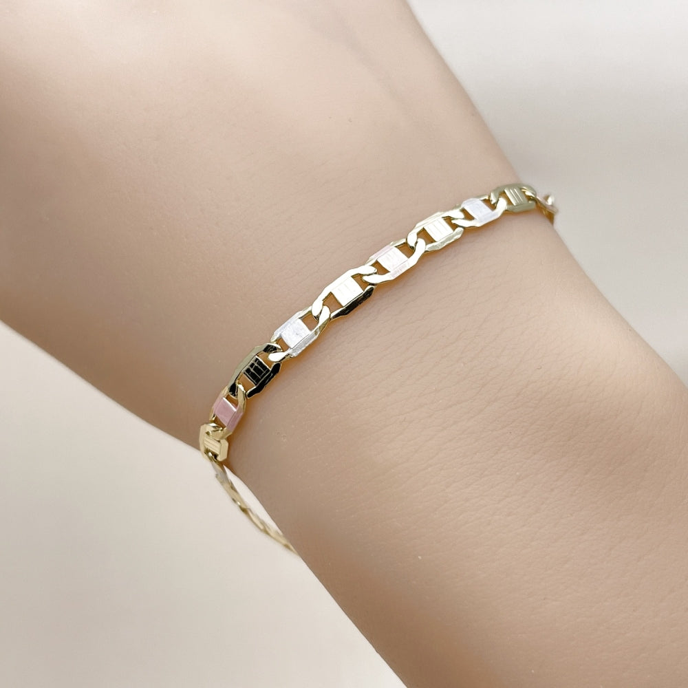 Oro Laminado Basic Bracelet, Gold Filled Style Mariner Design, Polished, Tricolor