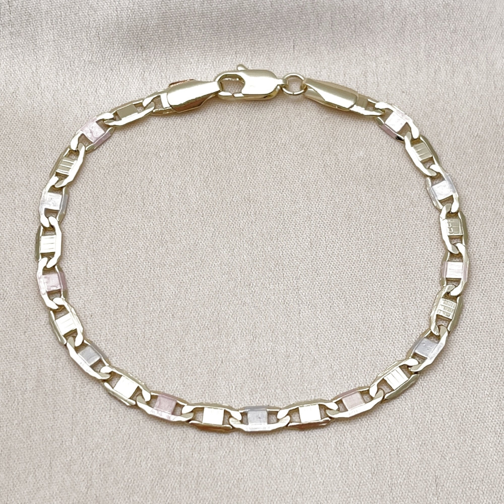 Oro Laminado Basic Bracelet, Gold Filled Style Mariner Design, Polished, Tricolor