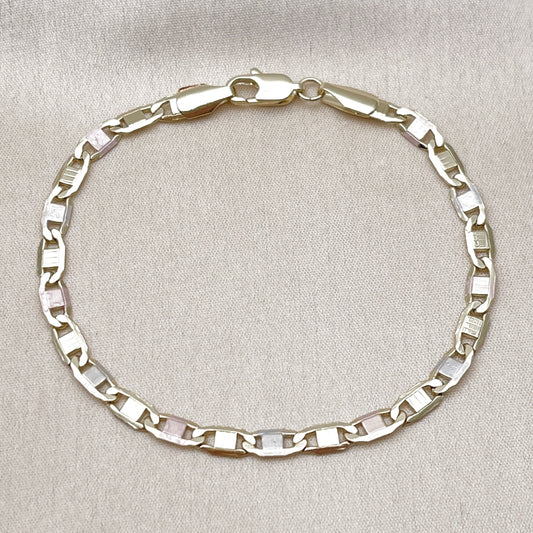 Oro Laminado Basic Bracelet, Gold Filled Style Mariner Design, Polished, Tricolor