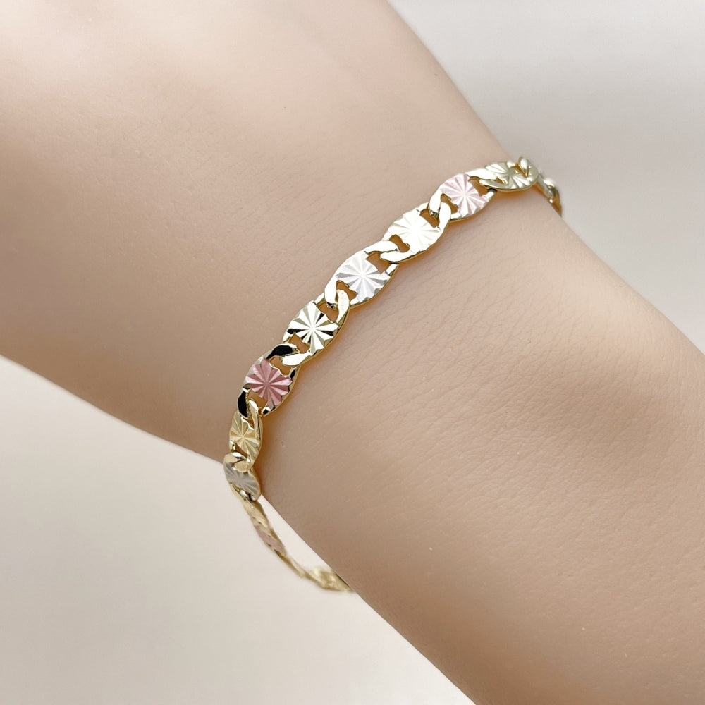 Oro Laminado Basic Bracelet, Gold Filled Style Mariner Design, Diamond Cutting Finish, Tricolor