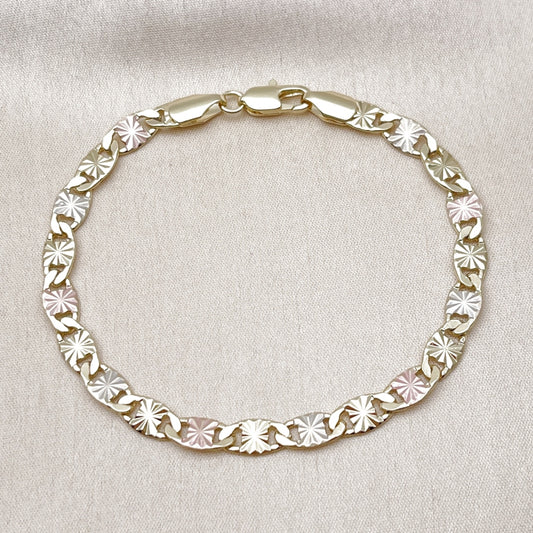 Oro Laminado Basic Bracelet, Gold Filled Style Mariner Design, Diamond Cutting Finish, Tricolor