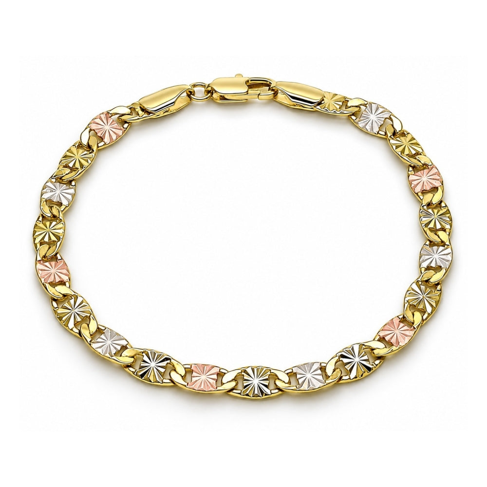 Oro Laminado Basic Bracelet, Gold Filled Style Mariner Design, Diamond Cutting Finish, Tricolor