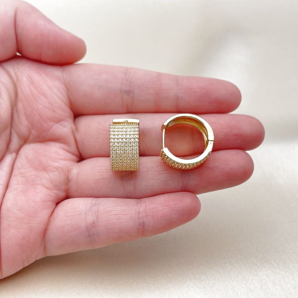 Oro Laminado Huggie Hoop, Gold Filled Style with White Cubic Zirconia, Polished, Golden Finish