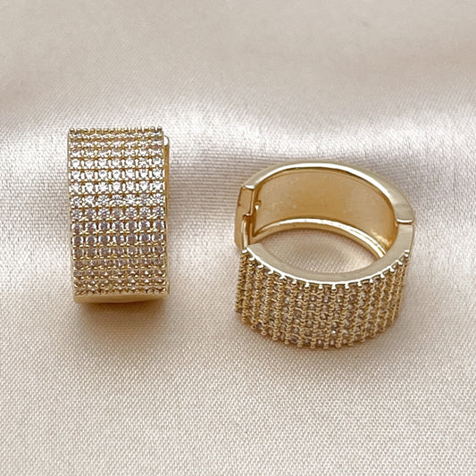 Oro Laminado Huggie Hoop, Gold Filled Style with White Cubic Zirconia, Polished, Golden Finish