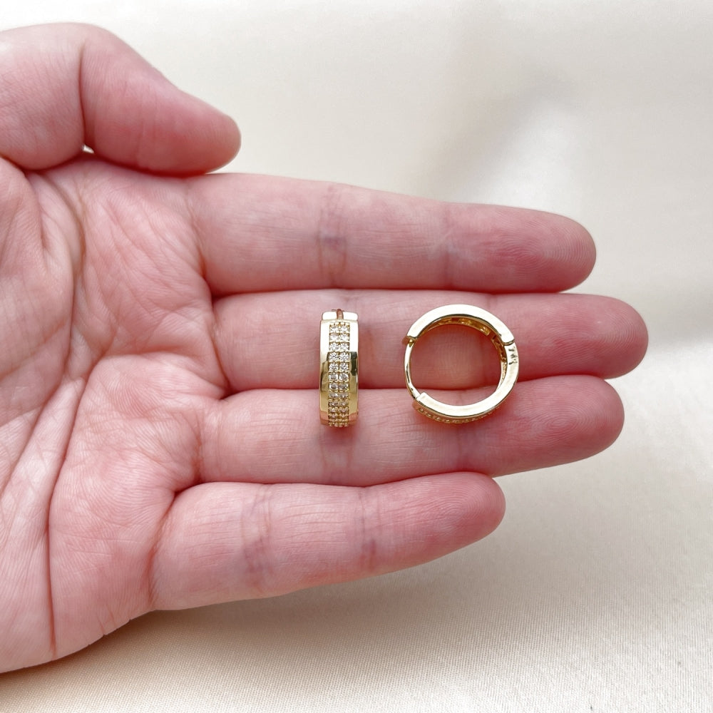 Oro Laminado Huggie Hoop, Gold Filled Style with White Micro Pave, Polished, Golden Finish