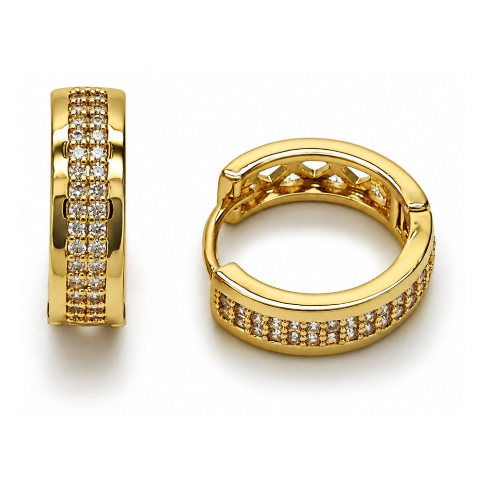 Oro Laminado Huggie Hoop, Gold Filled Style with White Micro Pave, Polished, Golden Finish