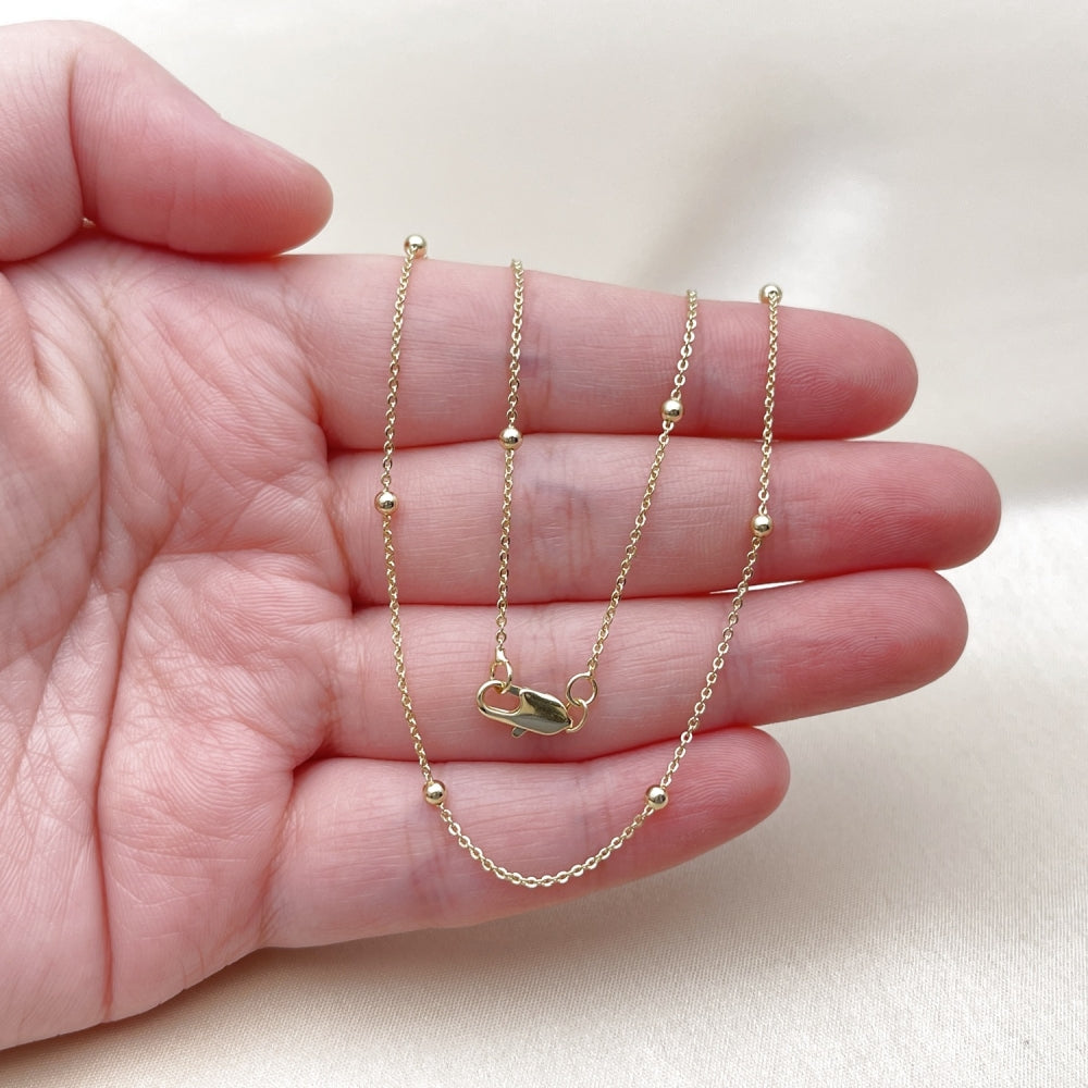 Oro Laminado Basic Necklace, Gold Filled Style Rolo and Ball Design, Polished, Golden Finish