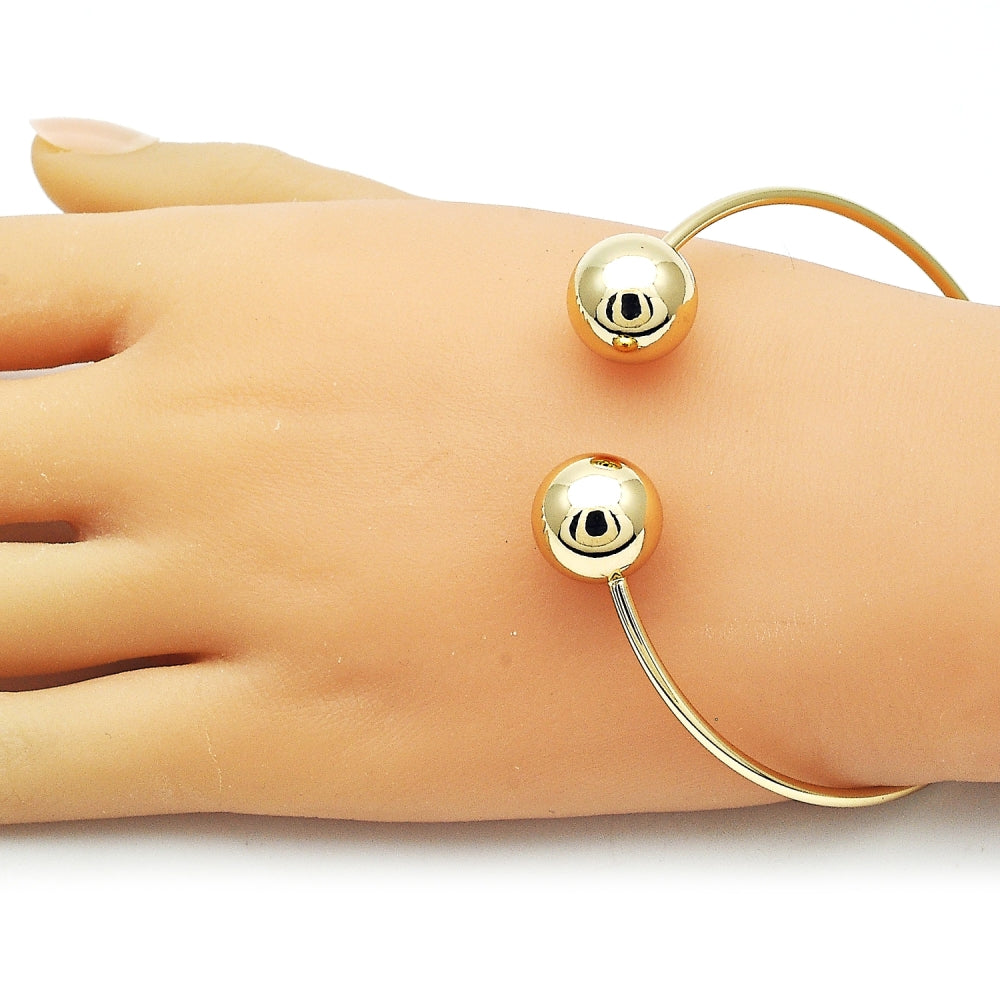 Oro Laminado Individual Bangle, Gold Filled Style Ball Design, Polished, Golden Finish