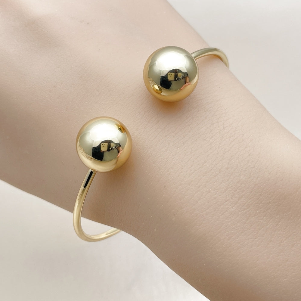 Oro Laminado Individual Bangle, Gold Filled Style Ball Design, Polished, Golden Finish