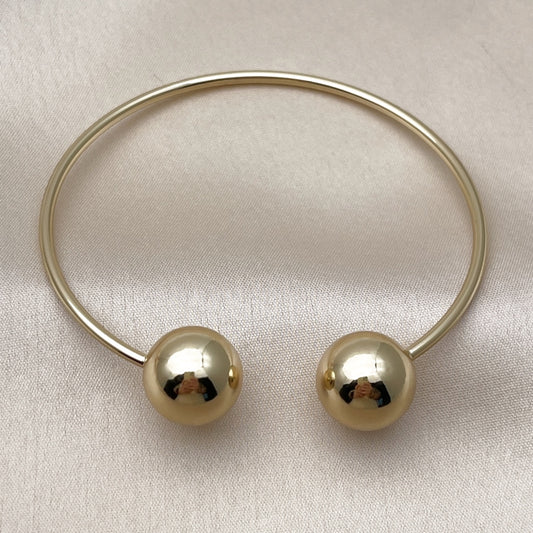 Oro Laminado Individual Bangle, Gold Filled Style Ball Design, Polished, Golden Finish