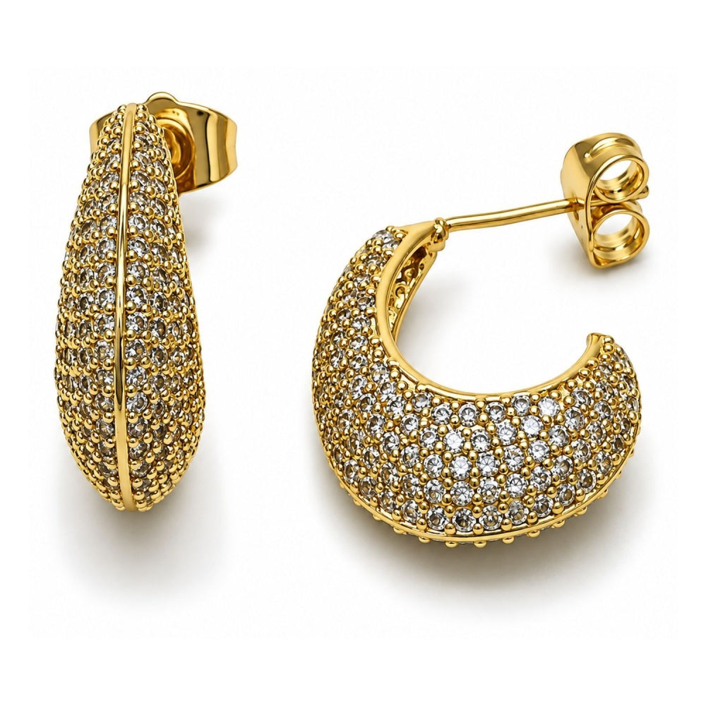Oro Laminado Stud Earring, Gold Filled Style with White Cubic Zirconia, Polished, Golden Finish