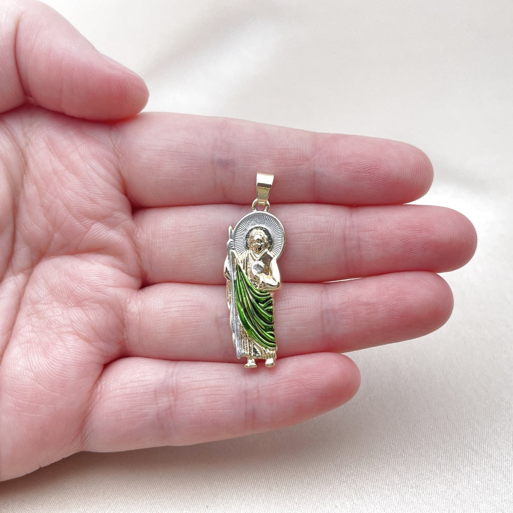 Oro Laminado Religious Pendant, Gold Filled Style San Judas Design, Polished, Tricolor