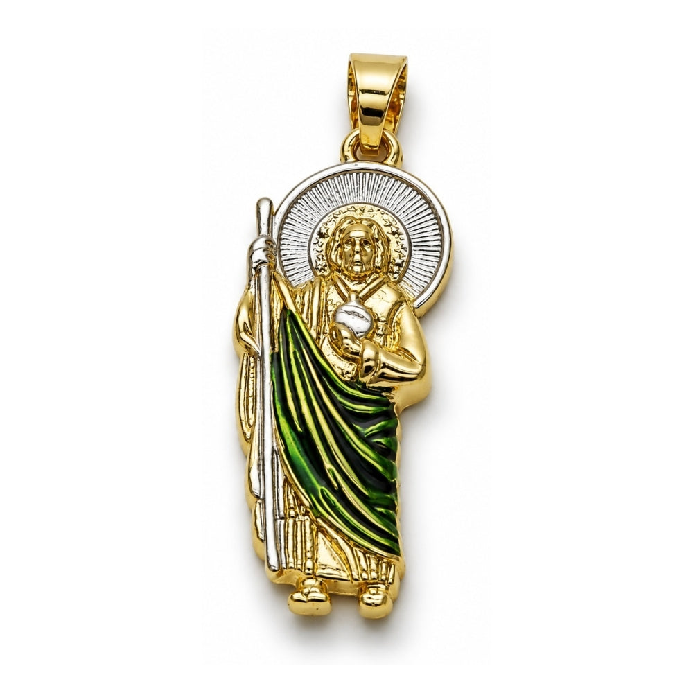 Oro Laminado Religious Pendant, Gold Filled Style San Judas Design, Polished, Tricolor