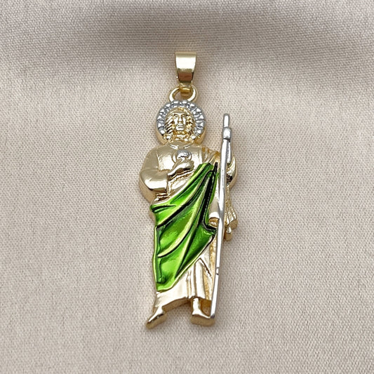 Oro Laminado Religious Pendant, Gold Filled Style San Judas Design, Polished, Tricolor